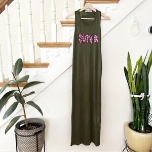 Shop Art Sleeveless Maxi Dress Olive Green Modal Cotton Blend Size L Large